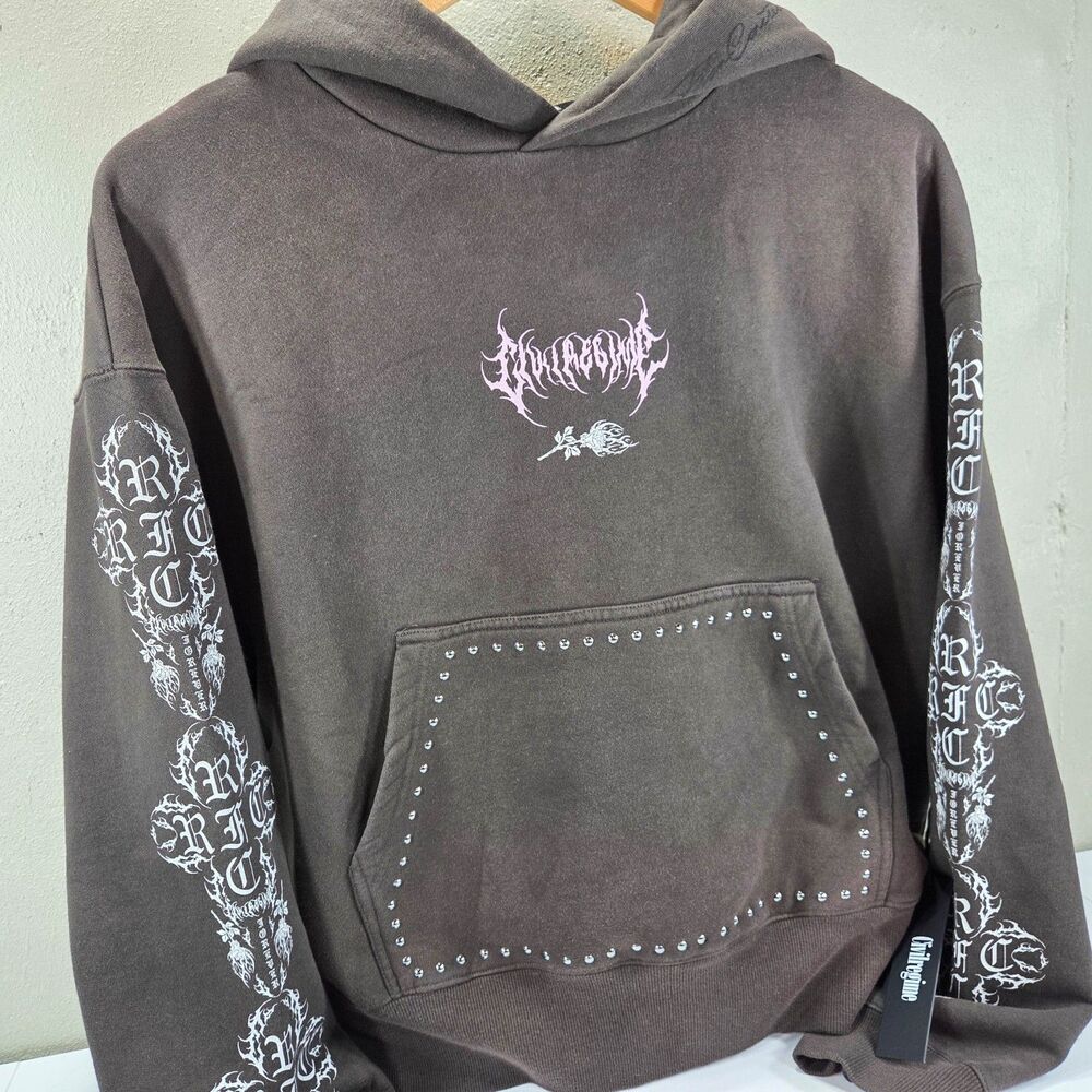 Civil Regime Bloom Bankai Temptress Charcoal Rhinestone Hoodie NWT Sz L